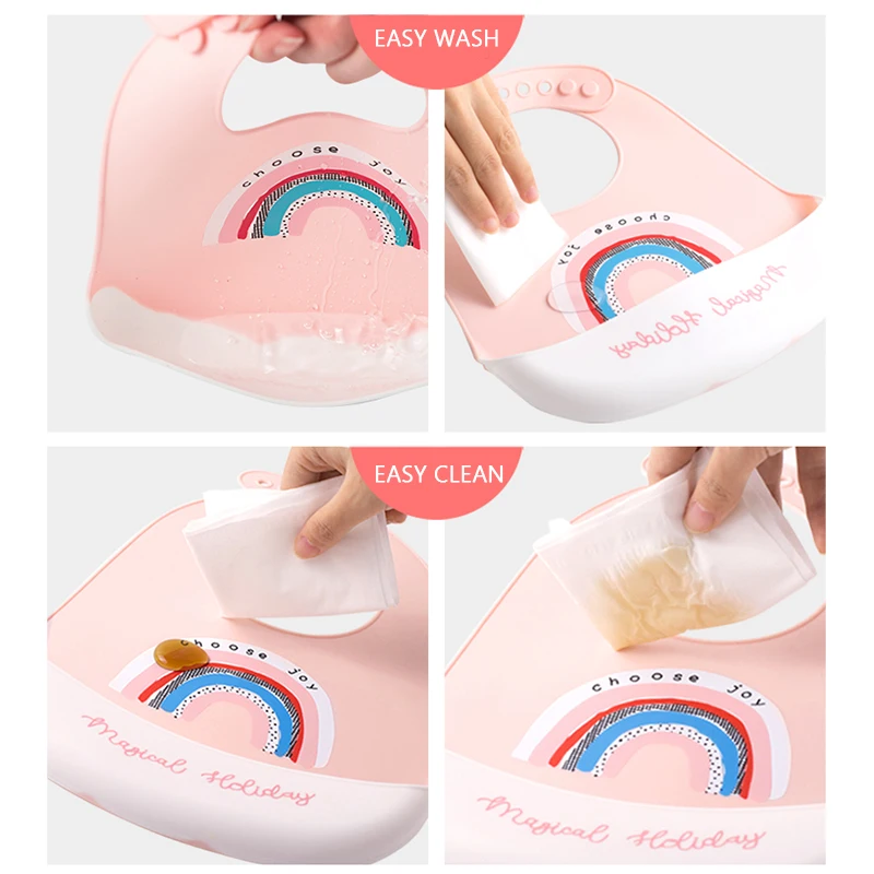 Silikon-Babi-Lätzchen, wasserdicht, Speichel tropfende Bananen-Lätzchen, Cartoon-Lätzchen für Neugeborene, weiche, essbare Schürzen, verstellbarer Spucktuch für Babys – Detail 14