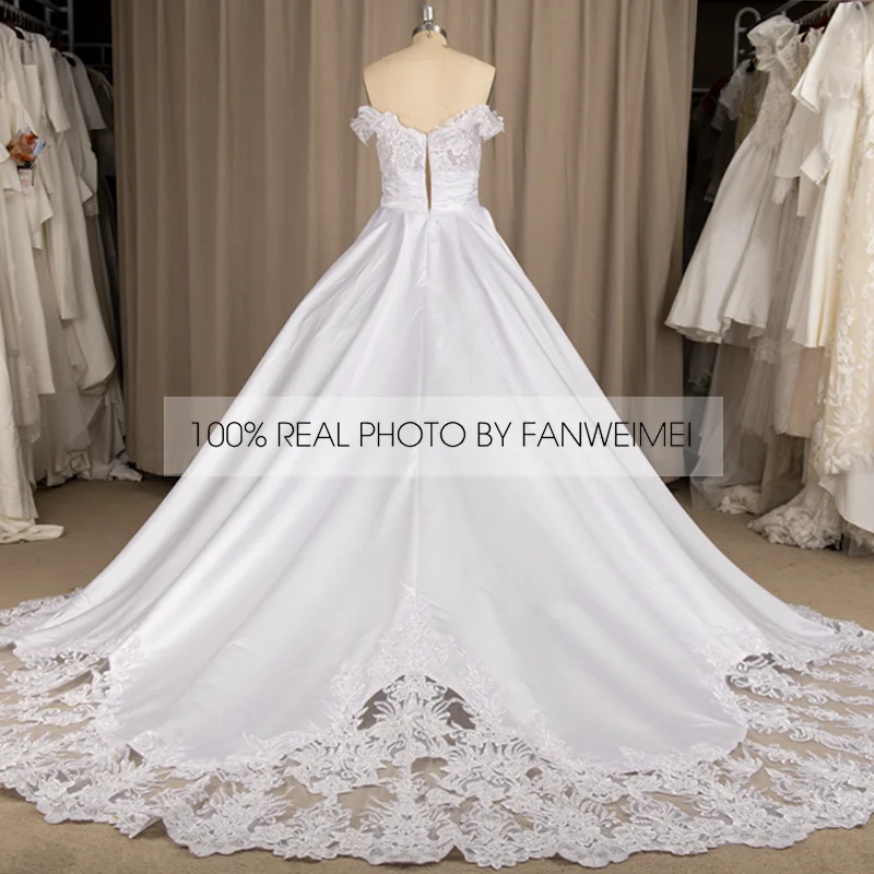 #9211REAL PHOTOS BY FANWEIMEI Vintage Off Shoulder Short Sleeve  Sheer Lace  A-Line Backless Wedding Dress Bridal Gowns