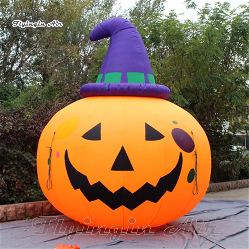 Giant Halloween Balloon Inflatable Pumpkin Head With A Hat For Outdoor House Decoration