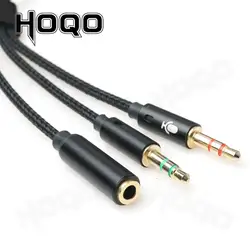 2 male 1 female 3.5mm Stereo Audio Headphones Microphones Cable Adapter Rallonge Jack Braided Nylon3.5mm trrs short cord