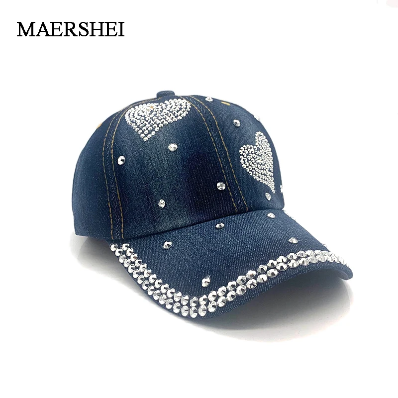 New High Quality Cool Denim Baseball Cap Rhinestone Hip Hop Adjustable Snapback Hat Gorra For Women