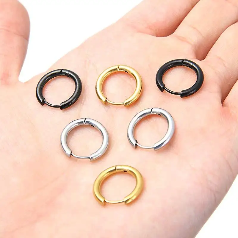 316L Stainless Steel Hoop Earrings Vacuum Plating No Fade Anti-allergy Line 2.5mm Inner Diameter 8/10/12/14/16/18/20mm