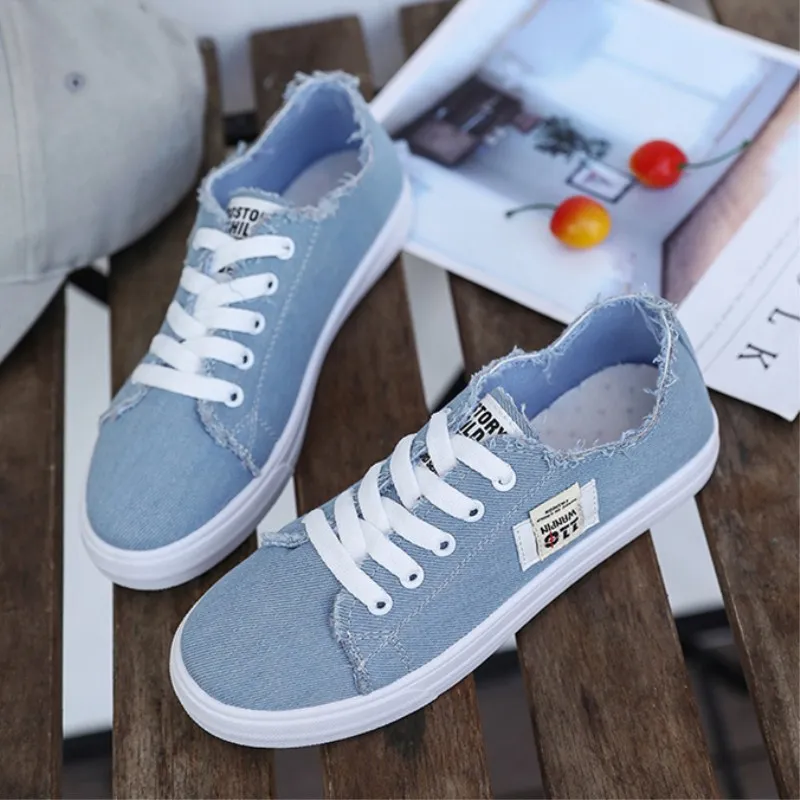 Women Casual Shoes New Spring Women Shoes Fashion Denim White Blue Black Sneakers Breathable Women Sneakers