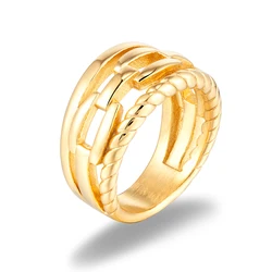 New Luxury Women Weaving Twisted Gold Color Wedding Rings Stainless Steel Anillos Joyas De Mujer Jewelry Wholesale Drop Shipping