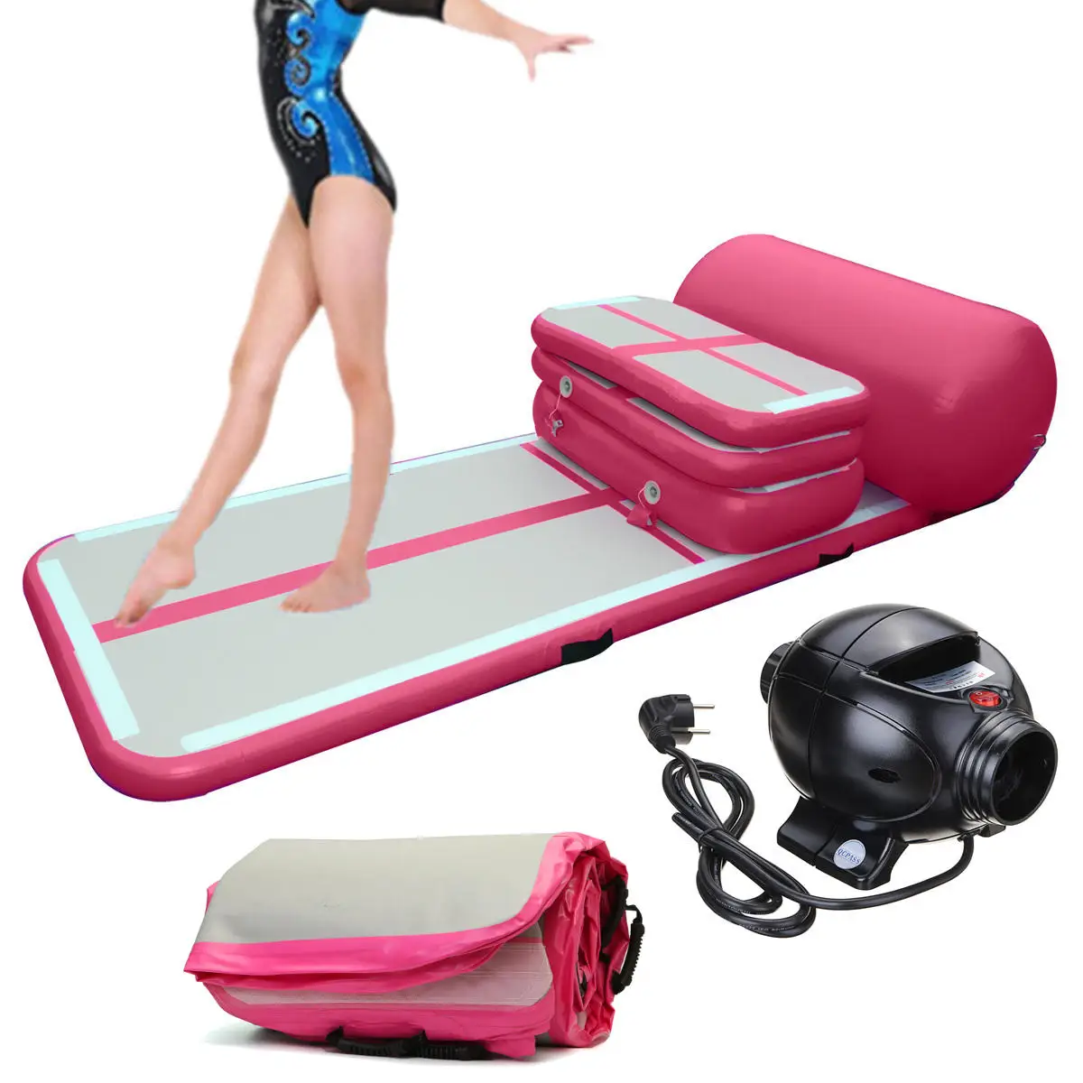 6 ชิ้น (4 Air TRACK + 1 ลูกกลิ้ง + 1 ปั๊ม) Inflatable Tumbling MAT Airtrack การฝึกอบรมชุดสําหรับ Home ปิดผนึก Air TRACK