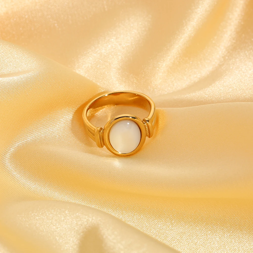 Trendy 18K Gold Plated Stainless Steel Natural Shell Block Rings for Women Square Ring Waterproof Jewelry Bijoux Femme Gift image 5