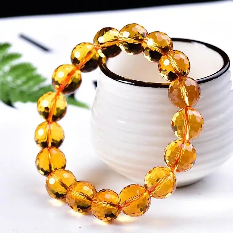 Natural Yellow Citrine Quartz Clear Faceted Cut Beads Bracelet 8mm 10mm 12mm 14mm Stretch Gemstone AAAAA