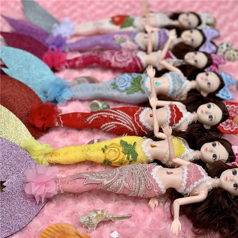 45cm Mermaid Bjd Dolls Toys For Girl 13 Movable Joints Fashion Lace Mermaid Bjd Dolls New Fish Tail DIY Dress Up Children's Toys