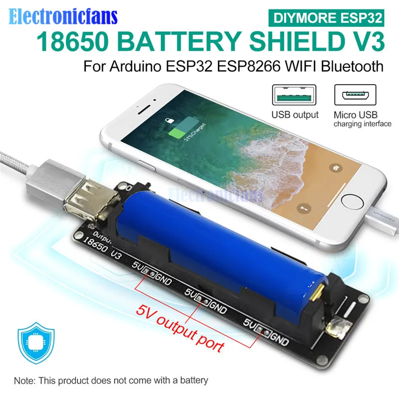 Placa protectora de carga de batería, Puerto Micro USB tipo A, USB 0.5A, ESP32, ESP32S, para Wemos, Arduino, Raspberry Pi 18650