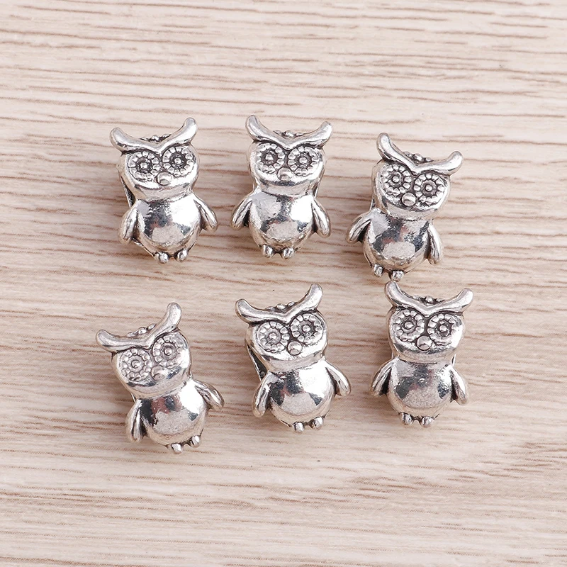 15pcs Tibetan Silver Color Cute Owl Charms Beads for Making DIY Handmade Bracelets Loose Spacer Beads Crafts Jewelry Findings