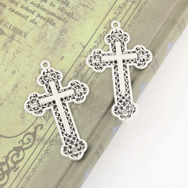 8pcs Silver Color 54x33mm Christian Cross Charms Church Prayer Pendant For DIY Handmade Punk Jewelry Making Accessorie