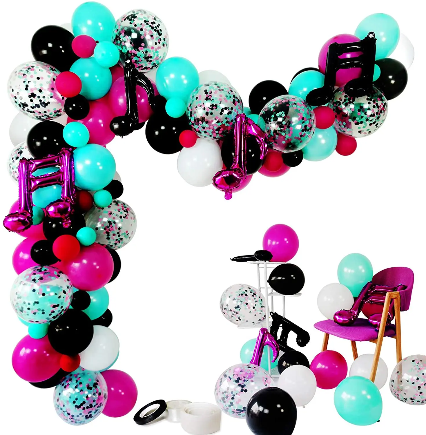 102pcs/set Music Notes Party Decor Karaoke Balloon Garland & Arch Kit Strip Set for Baby Girl Birthday Party Supplies