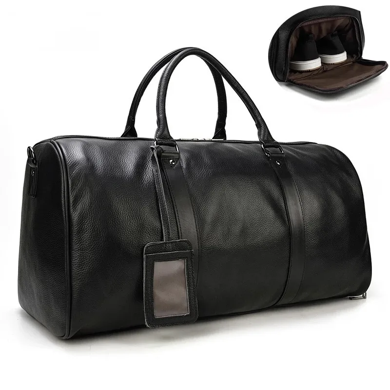 

POOLOOS Natural Cow Skin Travel Bags Waterproof Men's Leather Overnight Bags Hand Luggage Men Male Weekend Bag Business Man 55cm