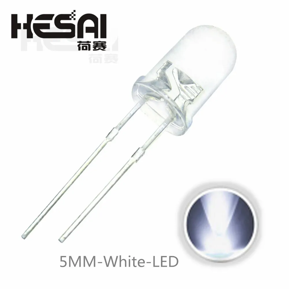 100PCS/lot F5 5mm White Round Water Clear Ultra-Bright LED Light Lamp Emitting Diode Diodes