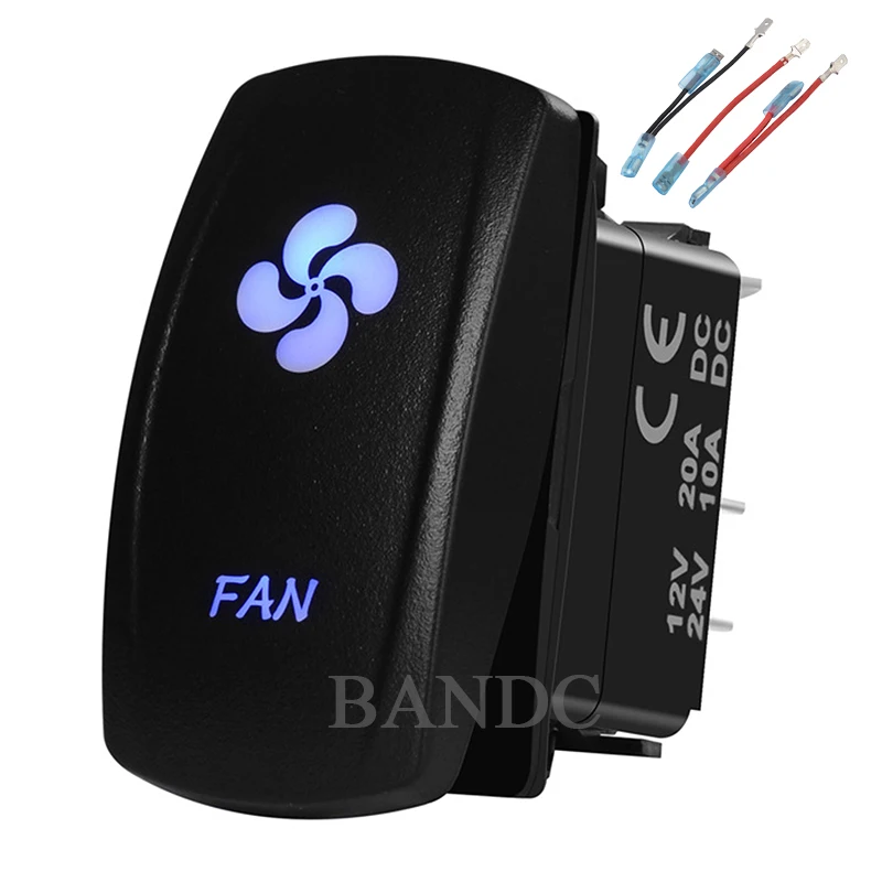 

FAN Rocker Switch for Caravan Car Boat Bus Truck RV Lorry，Waterproof ，12V/24V , Dual Blue LED，Jumper Wires Set