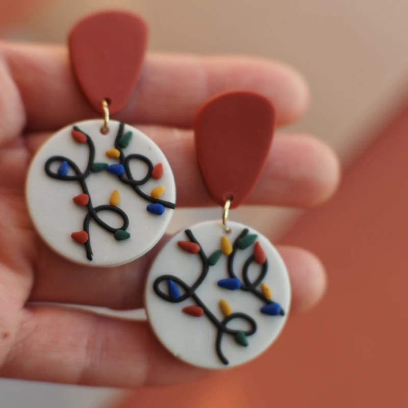 Fall Winter Holiday Christmas Handmade Bow Shape Ribbon Bell Polymer Clay Festive Earrings Dangle Sets Jewelry Gifts Party Wear