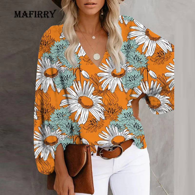 Blusa holgada de manga larga con cuello en V para mujer, ropa de calle de gran tamaño, XXXL, informal, elegante