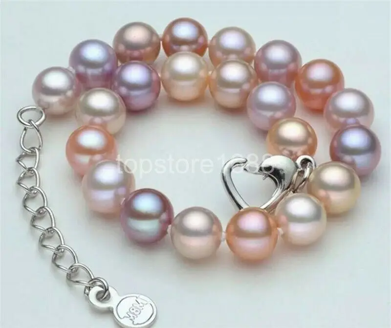 

gorgeous 9-10mm south sea round multicolor pearl bracelet 7.5" 925 silver Clasp