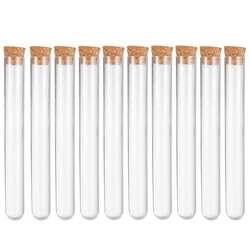 10Pcs 15x100mm Transparent Laboratory Clear Plastic Test Tubes With Corks Caps School Lab Supplies, Wedding Favor Gift Tube