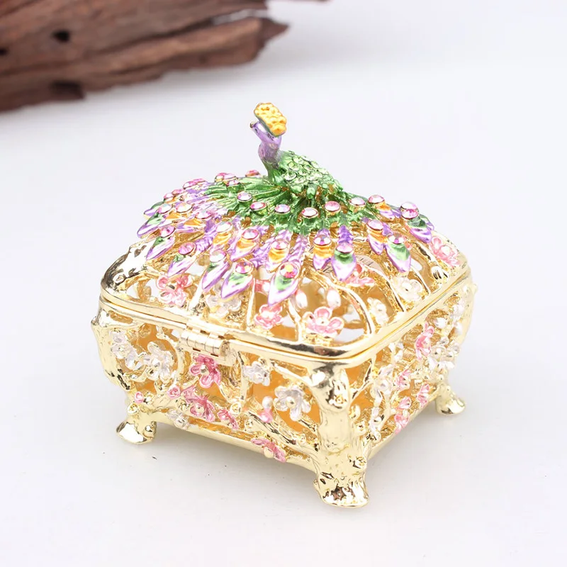 Ring Jewelry  Box Peacock Art Crafts Home Decoration Metal Ornaments Enamel Storage Box Container Creative Gifts Room Modern