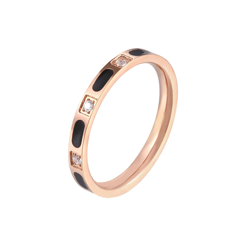 Elegant Zircon Black Enamel And Colorful Shell Ring Titanium Steel Rose Gold Color Jewelry Woman Wedding Ring Love Gift