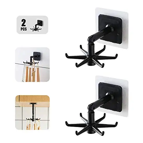 

1pcs 360 Degrees Rotated Kitchen Hooks Self Adhesive 6 Hooks Home Wall Door Hook Handbag Clothes Ties Bag Hanger Hanging Rack