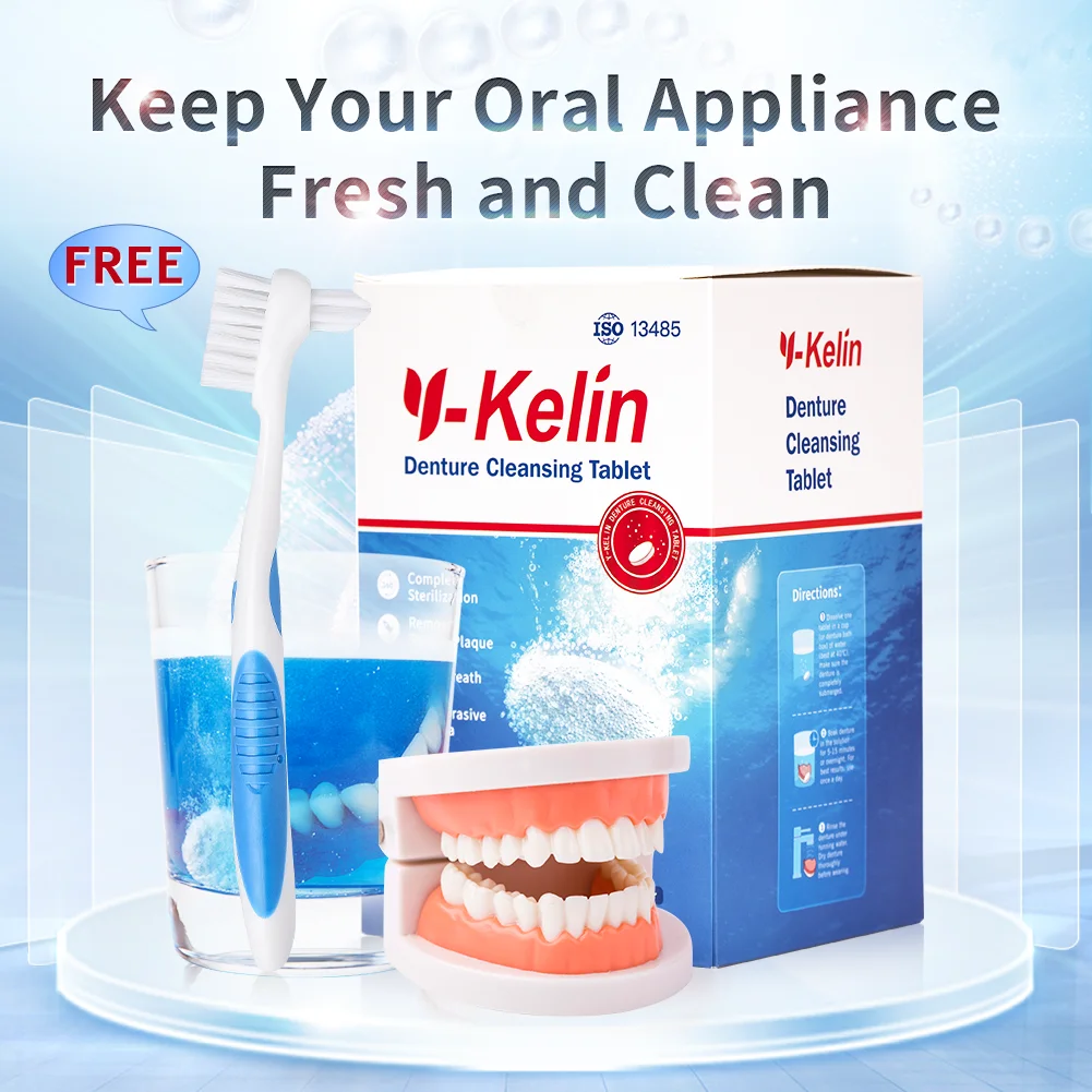 Y-kelin-tabletas de limpieza de dentaduras, 96 pestañas, pastillas efervescentes, limpiador para el cuidado de los ancianos, higiene bucal