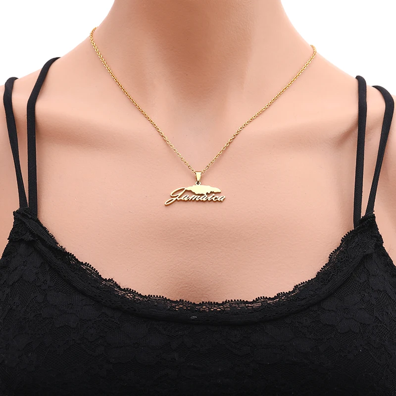 Hot stainless steel Jamaica map pendant necklaces 4 kinds of style Gold color Jamaican Women Country map Jewelry Gift