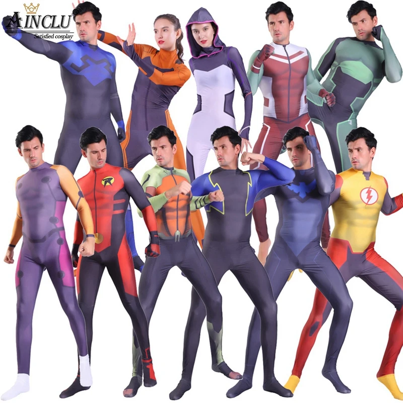 Zentai Bodysuit Comic Young Justice Boy Wonder Robin Cosplay Costume Anime Superhero Halloween Adult Kid Size Party Costume