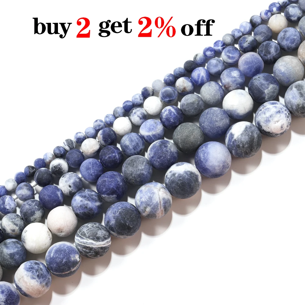 1strand/lot 4/6/8/10mm Frosted Matte Old Blue Sodalite Stone Round Loose Spacer Beads For Bracelet Jewelry Makings Supplies