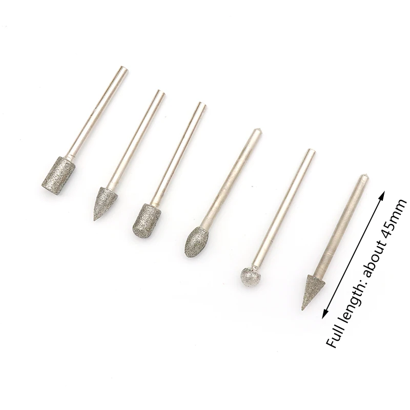 Têtes de meulage en diamant plaqué 3mm, 20 pièces, Mini perceuse, ensemble de fraises pour verre, Jade, moule de gemme, outil rotatif, accessoires de sculpture