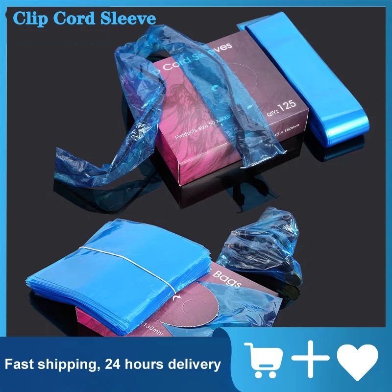 

250pcs Tattoo Machine Bag Disposable Blue Medical Plastic Clip Cord Sleeve Cover Safety Professional Cleaning Accessory Supply