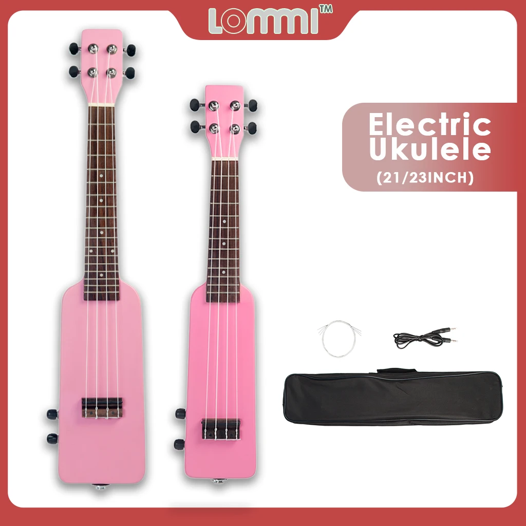 

LOMMI 21/23 Inch Electric Ukulele Set Okoume Soprano/Concert Uke 12/17 Frets 4 Strings Silent Uke Hawaii Guitar Connect Speaker