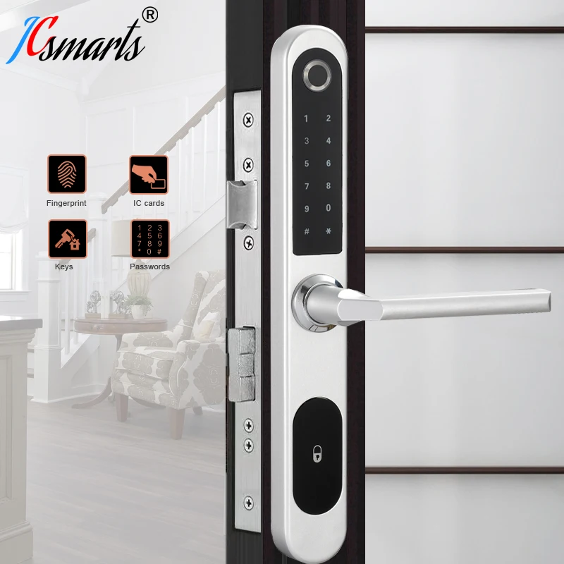 Jcsmarts-cerradura inteligente con huella dactilar para puerta, cerrojo digital de estilo europeo, bloqueo de código para puerta de aluminio