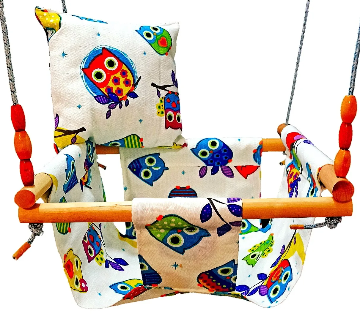 2020 season Unisex Baby Swing Patio Swing Hammock Natural Wooden Child Cotton Duck Cloth Linen Fabric Home Type Each Color