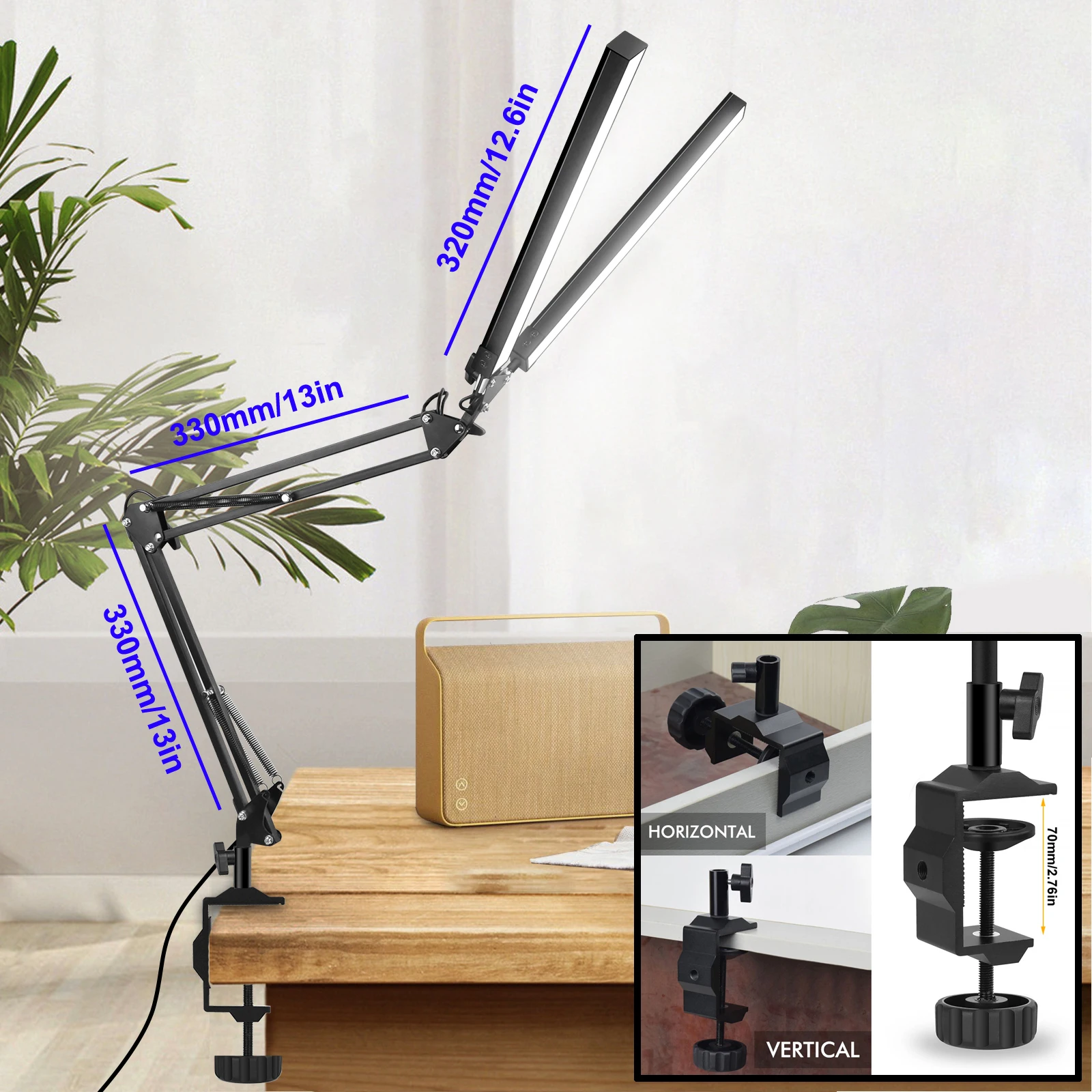 NEWACALOX lampu meja baca, EU/US 12V dengan 160 buah lampu LED 24W lampu dalam ruangan penjepit lampu lipat untuk kantor/belajar/kerja