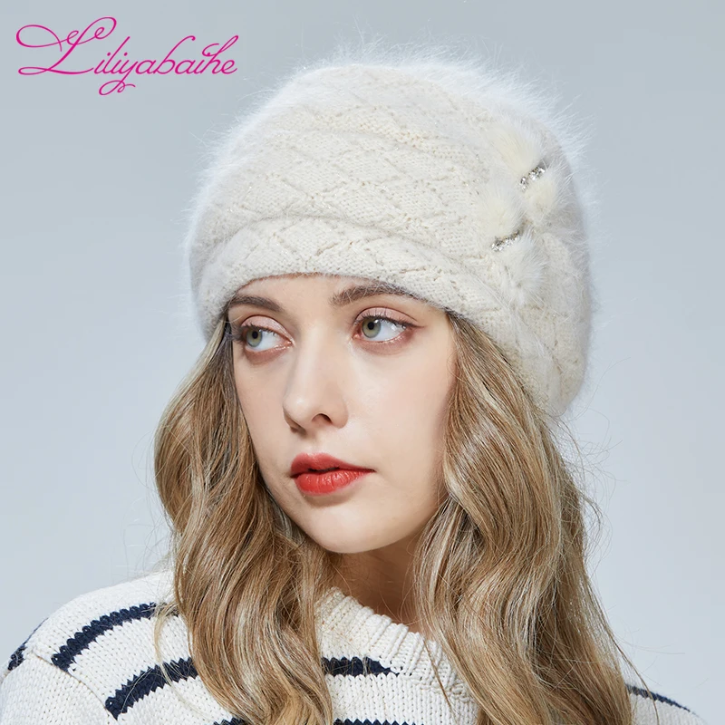 Liliyabaihe  Winter hat Women Diamond Double three-dimensional knit hat Mink decoration 6 colors