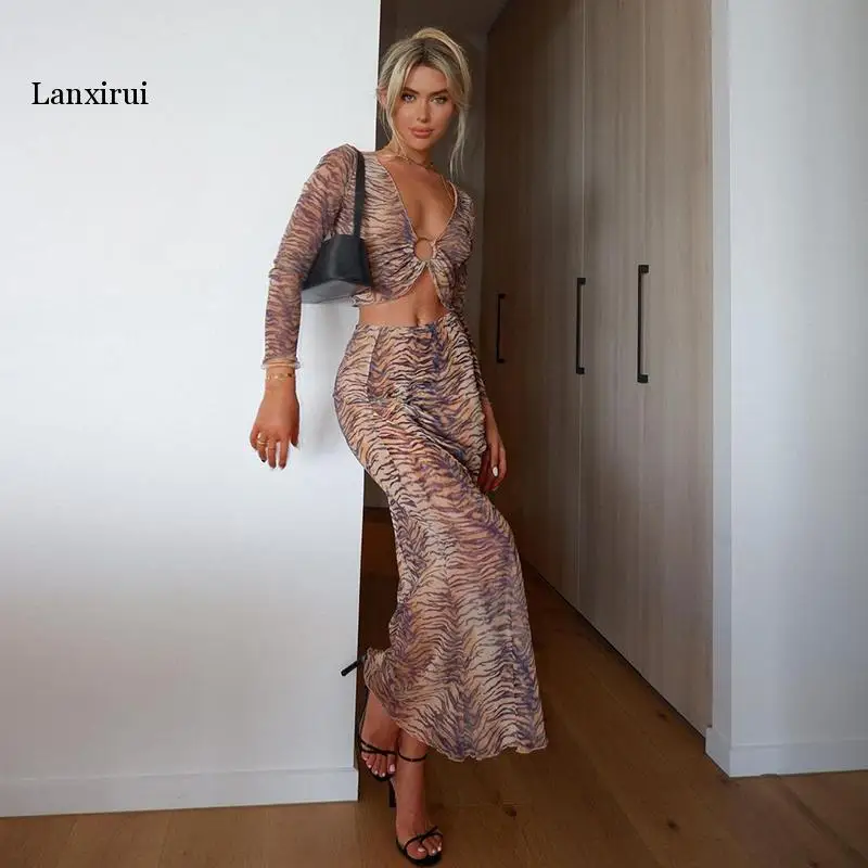 Spring Tiger Print Crop Midriff Dress Dress Set Women's Night Club Party Dress Casual Dress Summer Clothes For Women Vestido