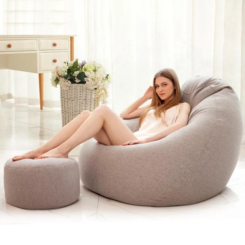 

Bean Bag Cover Without Filler Lazy Sofa Chair Puff For Adult Linen Cloth Ottoman Lounger Seat Couch Tatami Living Room Furniture