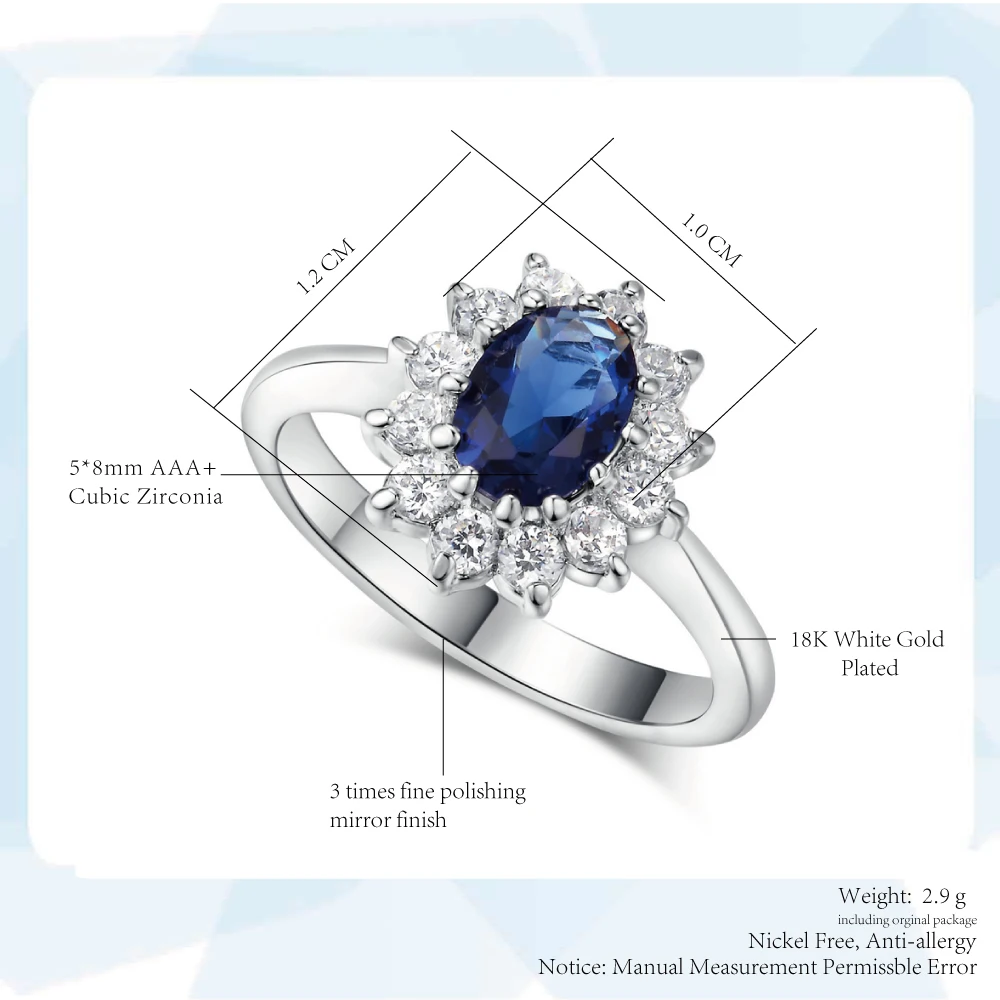 Princess Diana Rings For Bridal Women Blue Crystal Promise Wedding Engagement Ring For Female Marriage Gift Fashion Jewelry R076