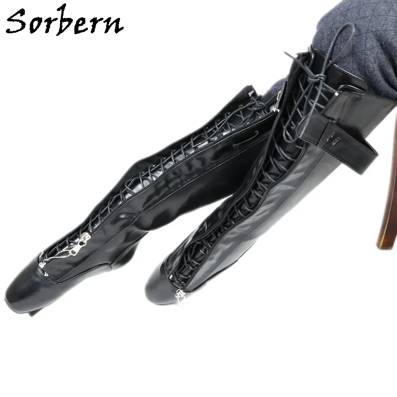 

Sorbern Customized Fetish Lockable Zipper Ballet Boots Knee High For Women Padlock Black Matte Multi Color