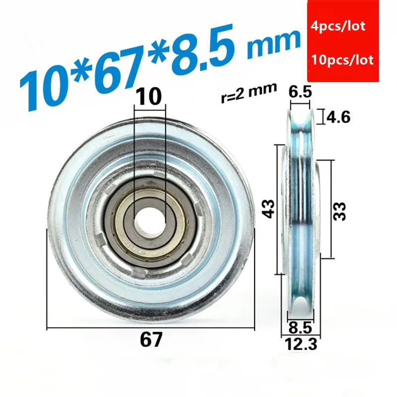 

4pcs/10pcs 10*67*8.5mm U type groove elevator door wheel metal wheel wire rope fine wire guide wheel 10x67x8.5 6200ZZ 6200