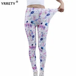 YRRETY Fitness Women Leggings Fashion Patchwork White Pink Floral High Waist Elastic Push Up Ankle Length Polyester Dropshipping