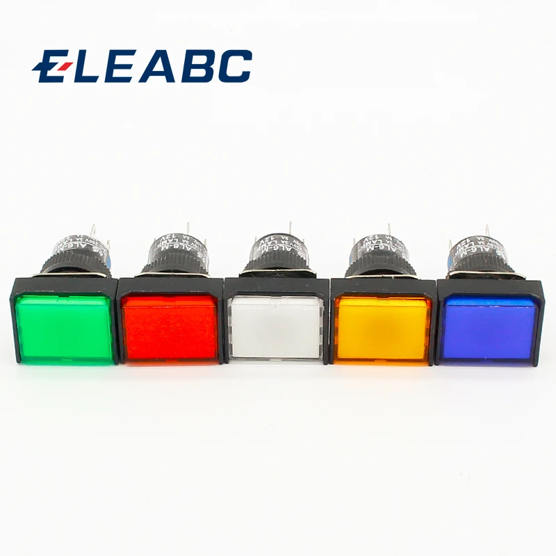 1pcs 16mm Rectangle Momentary push button switch lamp 5pins 12V