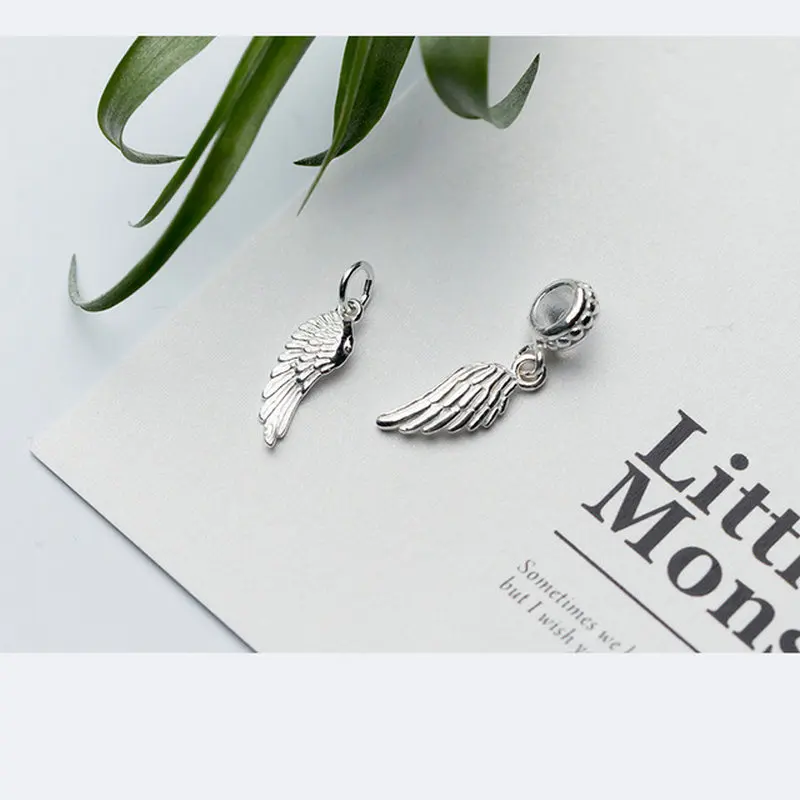 1PC  925 Sterling Silver Fine Jewelry Accessories Angel Wings Charm Pendant for DIY Bracelet Necklace Making