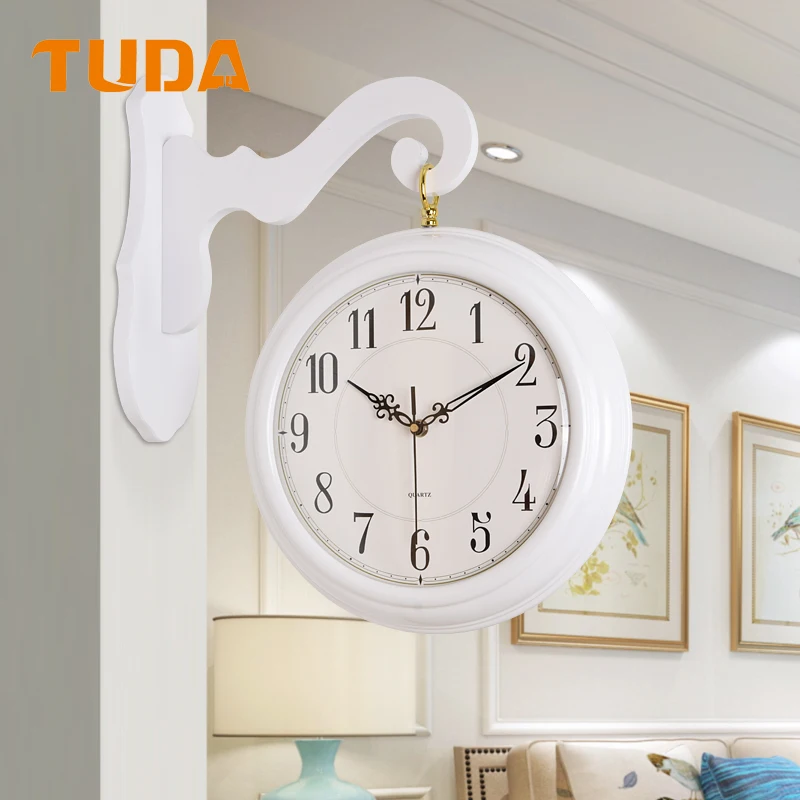 Nordic Style Double-Sided Wall Clock Two-Sided Clock Living Room Home Fashion American Solid Wood Watch Idyllic Simple Clock