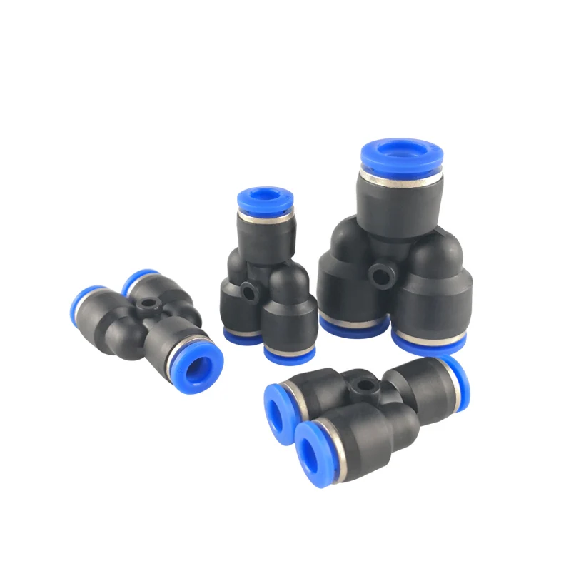 100pcs 50 개/갑 많은 PY 공압 피팅 공기 피팅 Y 유형 3 방향 4mm 6mm 8mm 10mm 12mm 튜브 퀵 푸시 인 커넥터