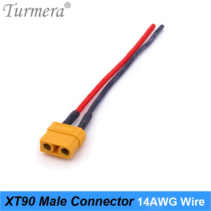 Turmera-conector macho XT90, cable de silicona 14AWG para batería 18650, longitud de aproximadamente 15cm