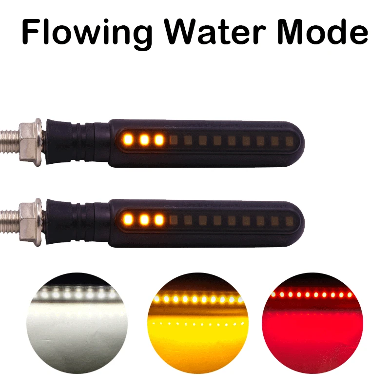 LED Turn Signals Motorcycle Red Stop Signal Light Flowing Water Flashing Lights Tail Flasher/Running Blinker DRL Day Light