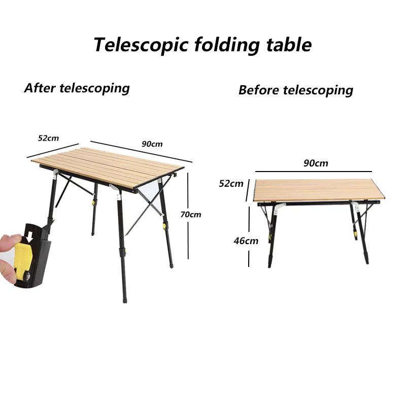 Mesa telescópica plegable portátil para exteriores, mesa multiusos de grano de madera para acampar, escritorio de aleación de aluminio, resistente